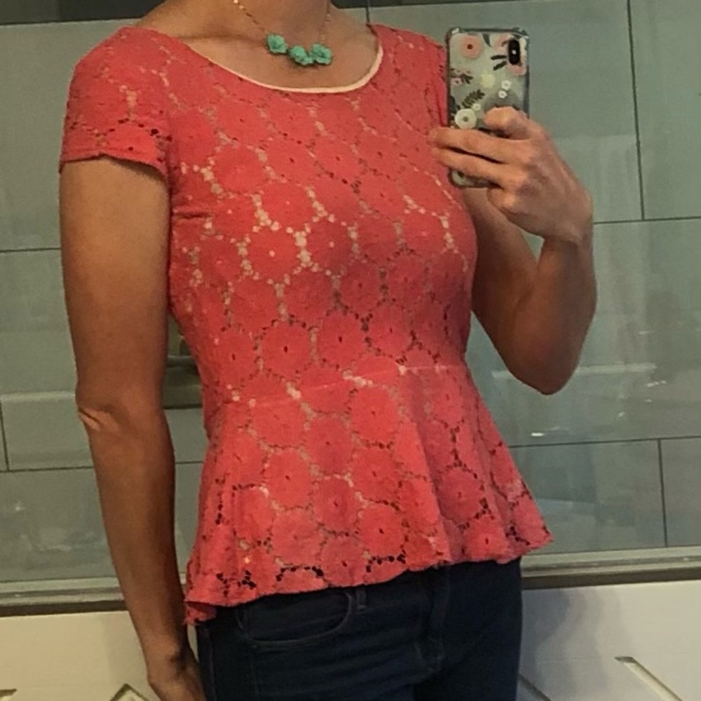 Coral Crochet Peplum Top